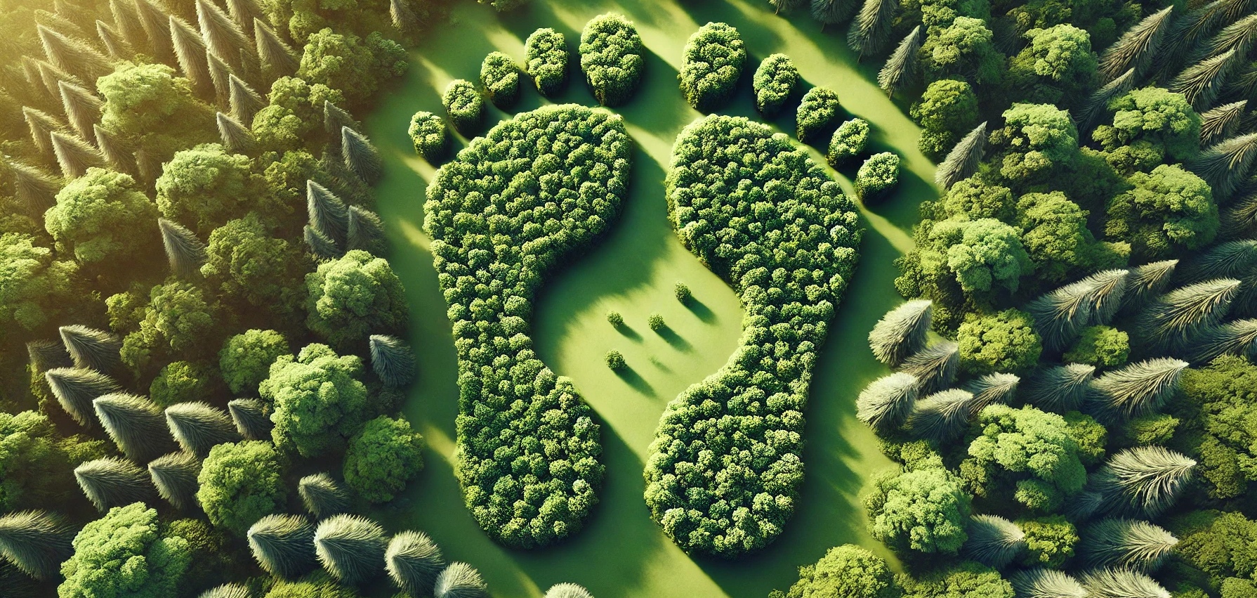 An illustration of a forest with two footprints in the middle made of trees.